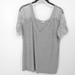 POL Top Women‎ Large Gray Lace V-Neck Lightweight Coquette Soft Goth Romantic